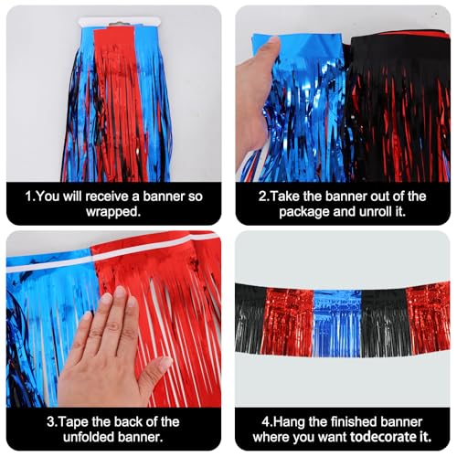 Image of BEISHIDA 3 Packs Metallic Foil Fringe Garland Red Blue Black Wall Hanging Tinsel Fringe Banners for Car Floats Bridal Shower Wedding Birthday Graduation Holiday Party Decoration(30 Feet)