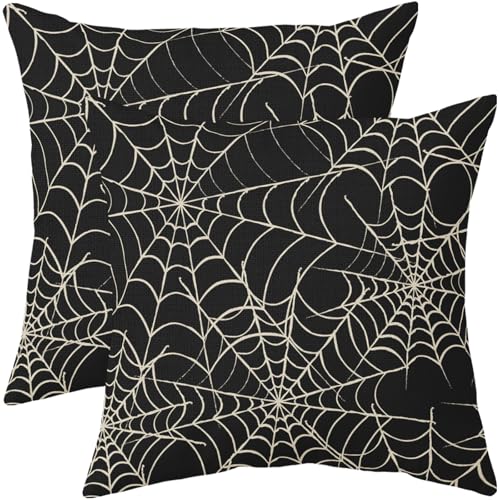 Halloween Spiderweb Pillow Covers 20x20 Set of 2 Black White Spider Web Outdoor Decorative Throw Pillows Halloween Scary Themed Farmhouse Pillowcases Linen Cushion Case Decor for Home Sofa Couch Bed