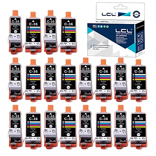 LCL Compatible Ink Cartridge Replacement for Canon PGI-35 PGI35 CLI-36 CLI36 1509B002 1511B002 PIXMA IP100B PIXMA IP100 PIXMA IP110 PIXMA mini260 PIXMA mini320 TR150 (20-Pack 10Color 10Black)