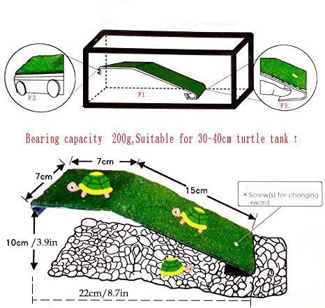 YXQ Turtle Basking Platform Aquarium Tortoise Climbing Lawn Ladder Resting Terrace Fake Grass Ramp for Turtle Tank Crab Reptile - Thumbnail 3
