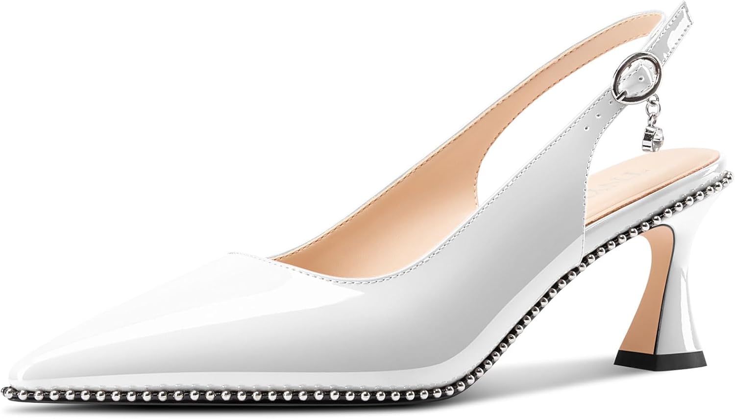TNYNFBEB Womens Kitten Heel Pointed Toe Pumps Beaded Slingback Slip-on Buckle Prom Party Dress Basic Classic Patent Leather 2.6 Inches Heels