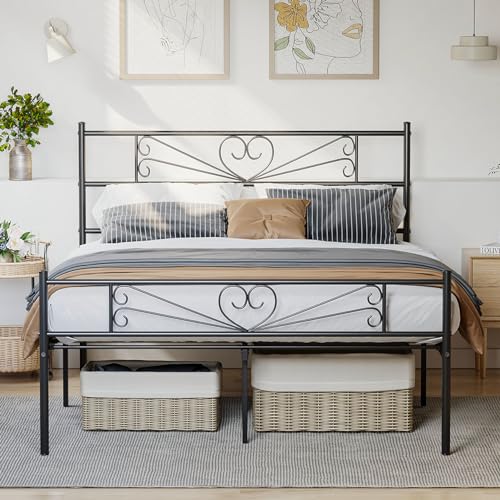 BEXEVUE Cama de Metal Doble Simple - 135x190 cm Moderna Marco de Cama Hierro Industrial, Forma de Cisne Amor, Fuerte y Durable, Fácil Montaje para Grandes Espacios Dormitorio Salón Hogar Hombre Mujer