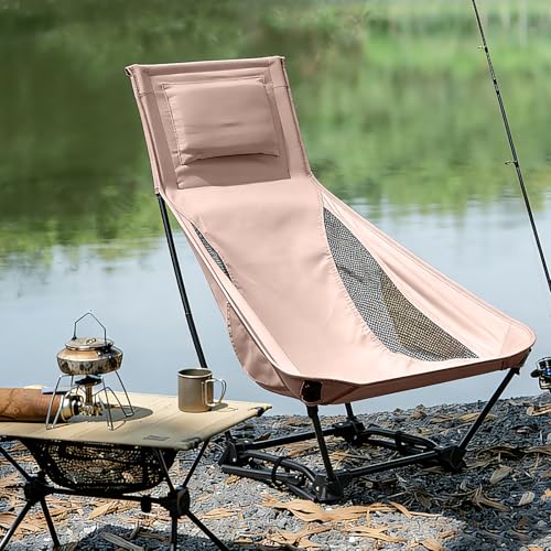 oilpus High Back Folding Camping Chair with Pillow, Lightweight Portable Chair for Adults, 2-in-1 Height Adjustment, Deep Recline, Side Pockets for Camping Motorcycle RV Backpacking - Image 6