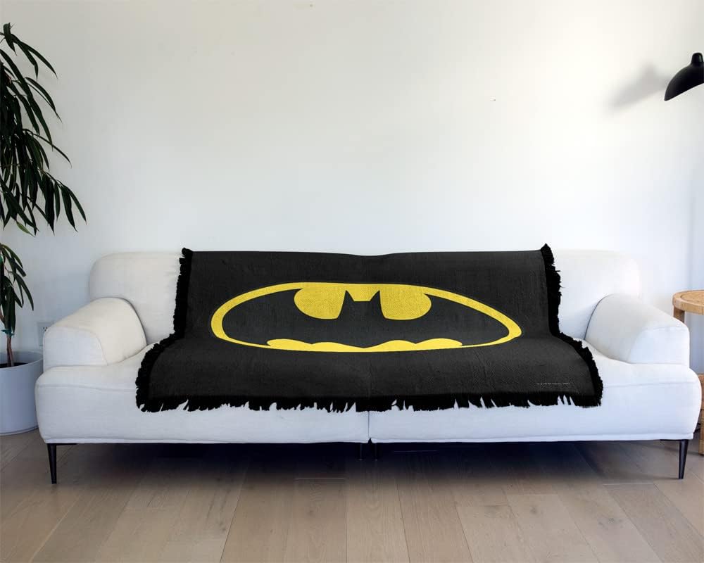LOGOVISION Batman Blanket, 50"x60" Classic Logo Woven Tapestry Cotton Blend Fringed Throw