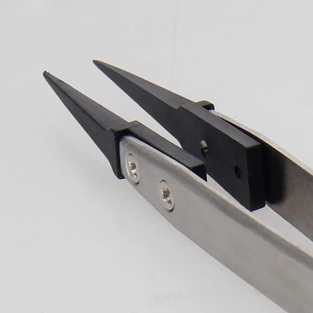 Utoolmart ESD-259A Precision Anti-Static Carbon Fiber Tweezers Stainless Steel Tweezers for Craft Jewelry Electronics
