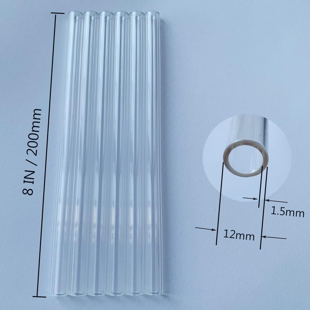 Glass tubes 12 Piece, 8 Inch Long Borosilicate Glass Tubes OD 12 mm Thickness 1.5 mm Industrial Glass Tubing for Tall Cups (12mm / Clear)