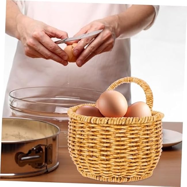 Cabilock Hand Woven Kitchen Hanging Basket Small Wall Mounted Storage Organizer for Bathroom Garlic Ginger Sundries Fresh Pastoral Style PE Material Versatile Home for Doors and Living