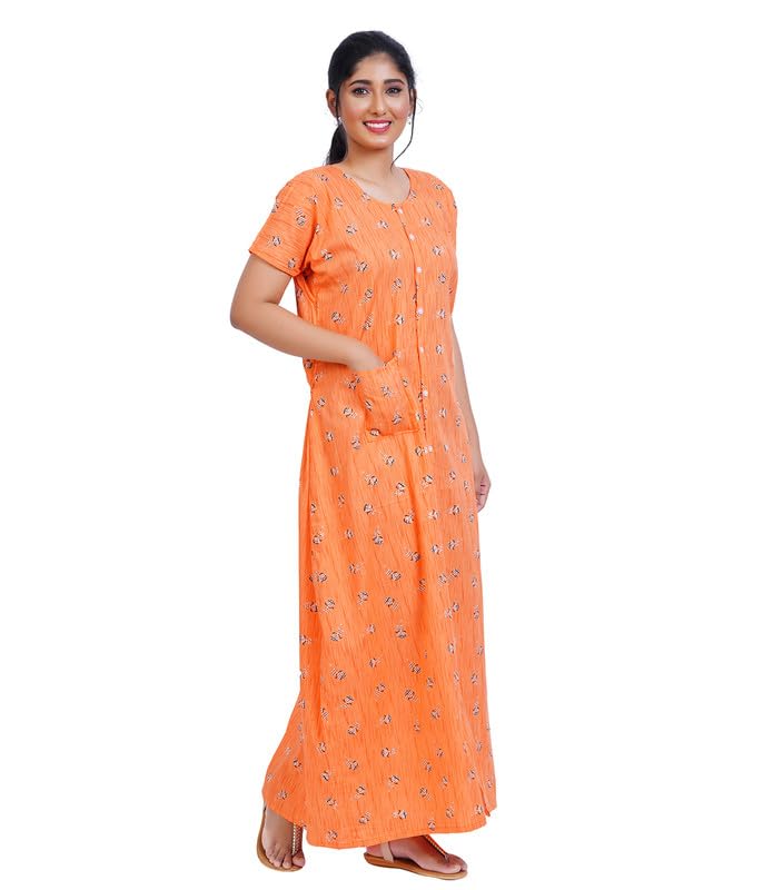 MENMAII Full Length [L- 4XL] - Women's Full Open/Front Buttoned Multipurpose Nighty for Pregnancy/Elderly/Patient/Feeding/Hospital Purpose Nighty [a Kind of Adaptive Clothing] -[Orange_3XL] - Image 2 thumbnail