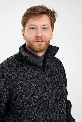 SAOL Men’s Aran Zip Neck Sweater – 100% Wool Fisherman Knit Pullover – Made in Ireland2