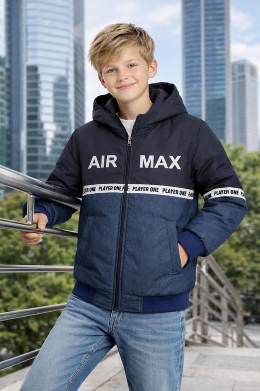 Image of Krystle Kids Winter Hooded Jacket for Boys | Full Sleeve Warm Padded Jacket | Soft Inner Lining | Front Zip Closure | Blue2 (Multisize)