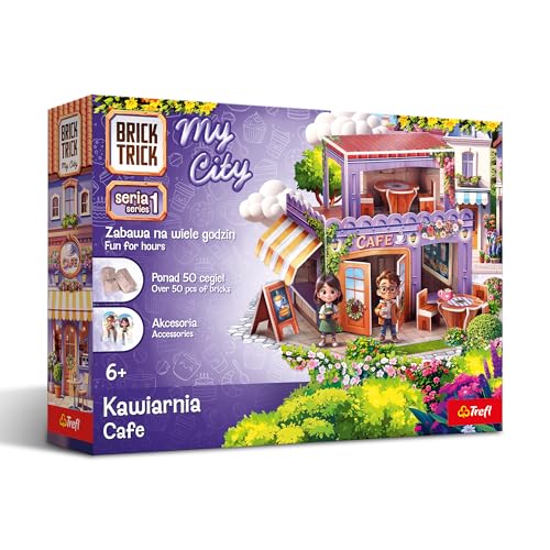 Trefl - Brick Trick My City: Caffetteria/Cafe - 50 mattoncini in vero mattone, riutilizzabili, set creativo per bambini dai 6 anni in su