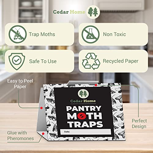 Cedar Home Pantry Moth Traps 8-Pack With Pheromones | Long Lasting, Safe, Non-Toxic & No Insecticides | Sticky Glue Pheromone Trap For Kitchen Pantry Moths | U.s.a. Seller #TOP2
