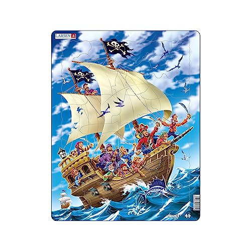 Larsen US9 Puzzle Les Pirates Célèbrent Un Raid Réussi pour Enfants – 30 Pièces avec Cadre et Plateau Guidé – Pièces Figurines Amusantes