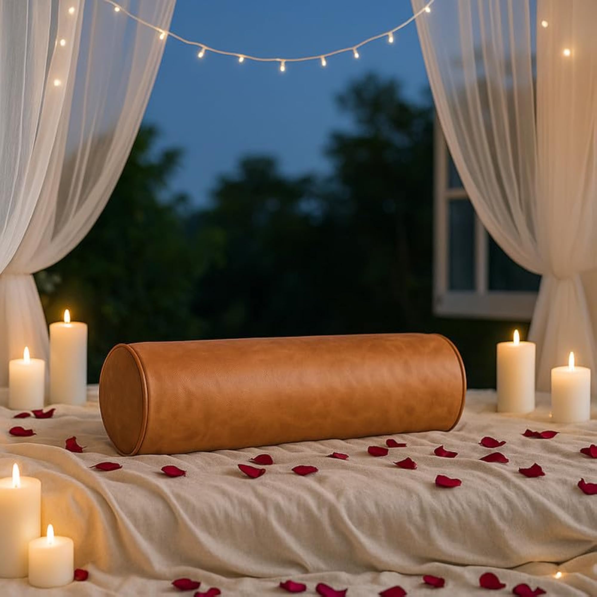 Brown Faux Leather Bolster Cover, Rustic Decor