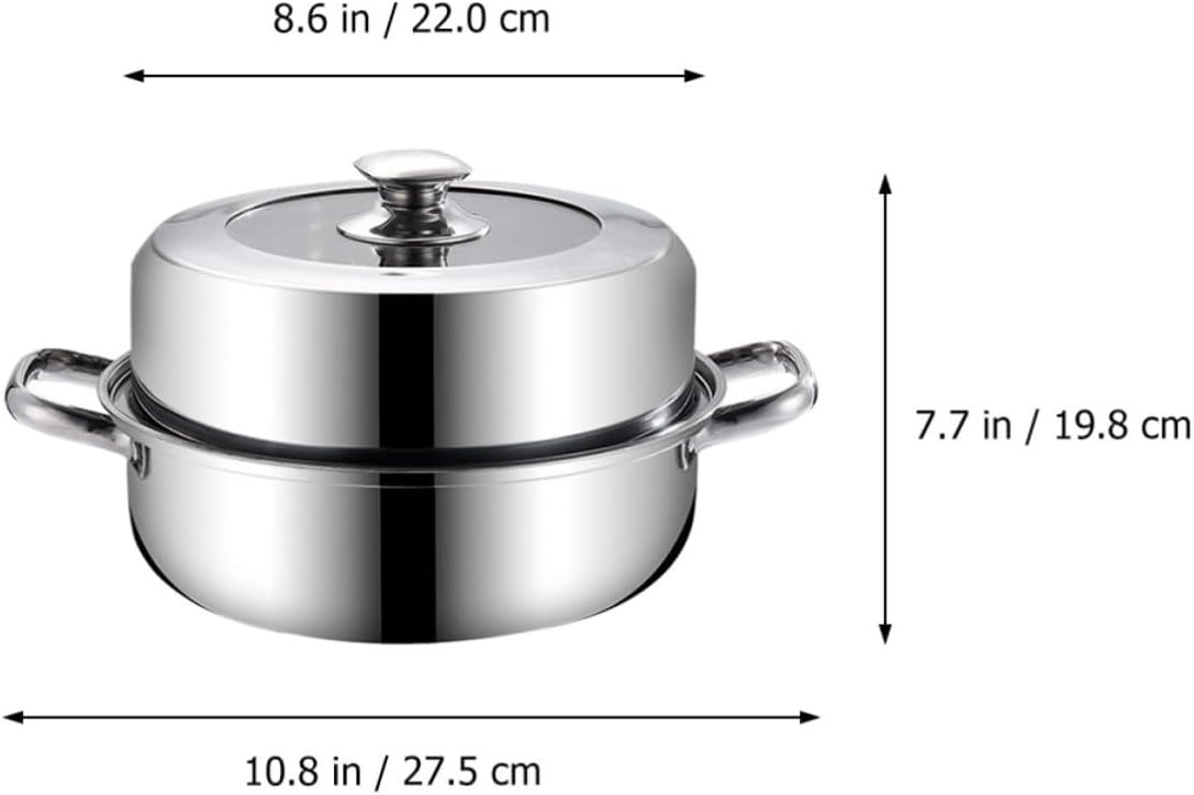 TOYANDONA Steam Pot Rustproof and High Temperature Resistant Stainless Steel with Two Handles Soup Steamer Cookware Pot for Home Use