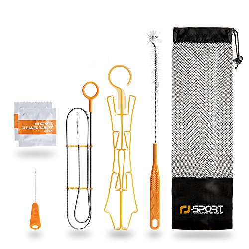 RJ-Sport 7 in 1 Hydration Bladder Cleaning Kit with Cleaner Tablets, Bite Valve Brush, Tube Brush, Drying Rack and Storage Bag