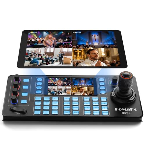 FoMaKo KC608N NDI PTZ Camera Controller, Quad-Screen 4K Multi-Channel Preview, 5.5" Capacitive Touchscreen,4D Hall Joystick, PoE, VISCA/Pelco/NDI HX, for Church, Worship, Studio, Education,Events
