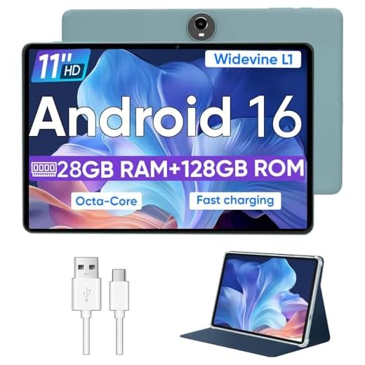 WXUNJA Android 16 Tablet,11 Inch Tablets with Octa Core Processor, 28GB RAM 128GB ROM 1TB Expand, Widevine L1, 8000mAh Battery, 2.4/5Ghz Dual WiFi/GPS/FM, 5/8MP Cameras, Case Included, Blue