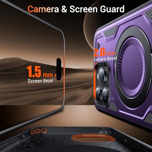 WYUIC Designed for iPhone 16 Pro Max Magnetic Case, Compatible with Magsafe, 10ft Drop Test Hard Rugged, 360 Rotating Ring Kickstand Shockproof Protection Phone Case iPhone 16 Pro Max Cover, Purple by WYUIC - Image 4