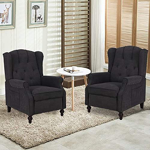Wingback Recliner Chair, Accent Chair With Massage And Heating, Tufted Upholstered Comfy Reading Sofa, Mid-Century Modern Armchair For Living Room Bedroom, Wooden Leglinen Fabric, Dark Gray-Set Of 2 #TOP5