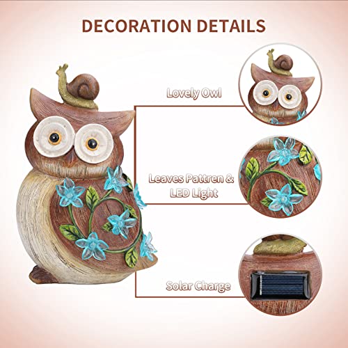 Afirst Garden Statues Outdoor Figurines - Owl Sculpture with Solar Light Resin Ornaments for Indoor Outdoor Decorations Patio Lawn Yard - Thumbnail 2