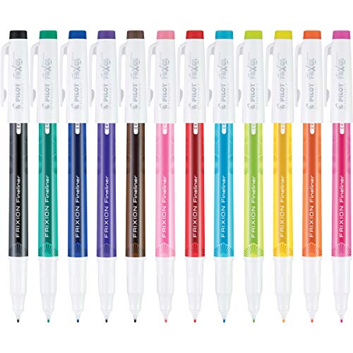 Pilot Pen 11452 Frixion Fineliner Erasable Marker Pens, Fine Point, Assorted Color Inks, 12 Count-Pack #TOP1