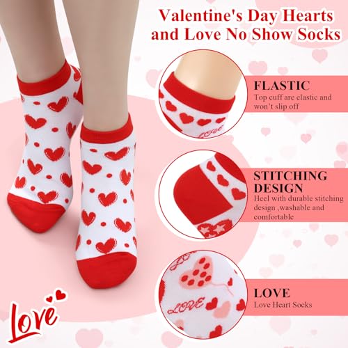 Image of Short Valentine Heart Socks for Women, Red Pink White Heart Ankle Crew Low Cut Galentines Socks Bulk for Women