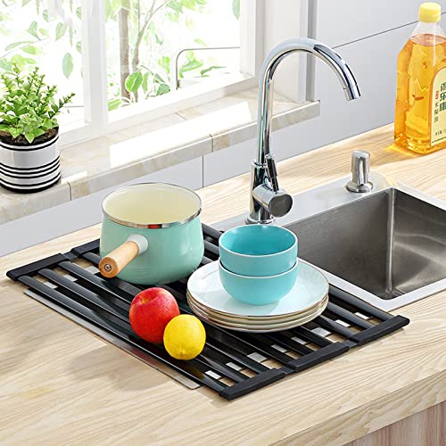 Roll Up Dish Drying Rack Over Sink Orange 28.5 x 35.5CM Space-Saving Kitchen Accessories Flexible Dish Drainer for Easy Drying Multiple