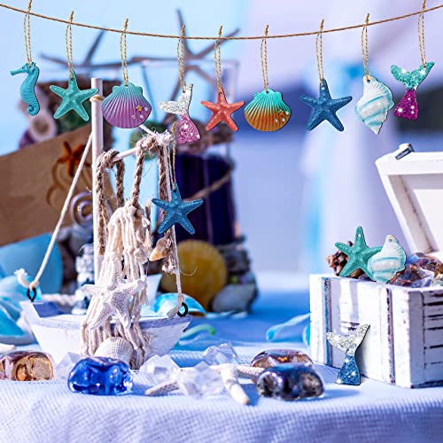 40 Pieces Beach Themed Christmas Ornaments Ocean Themed Decor Starfish Seashell Seahorse Hanging Decorations Nautical Christmas Tree Ornaments With Ropes For Home Wedding Party #TOP1