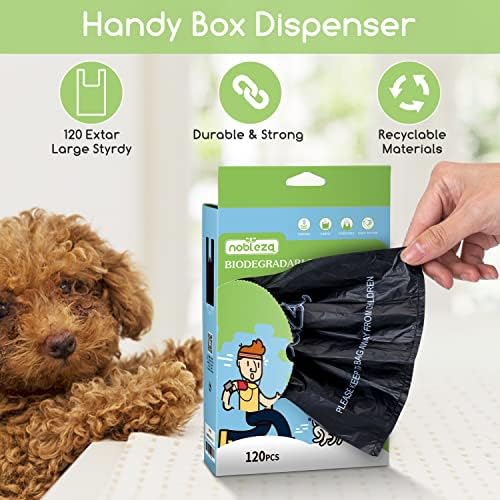 Nobleza 120 Dog Poo Bags with Tie Handles, Poo Bags for Dogs 100% Leak-proof, Extra Thick and Strong Pet Poop Waste Bags, Unscented Black