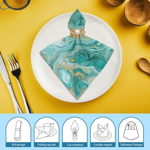 Servilletas de Tela Teal y Oro Mármol 4 Piezas miniatura 7