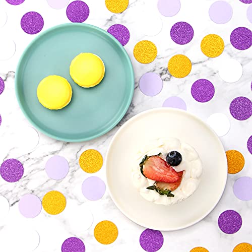 Image of White Purple-Gold Party Decorations Confetti - 300pcs Glitter Graduation Mothers Day Table Confetti Woman Girl Birthday Party Decoration Bridal Baby Shower Wedding Paper Dot Lasting Surprise