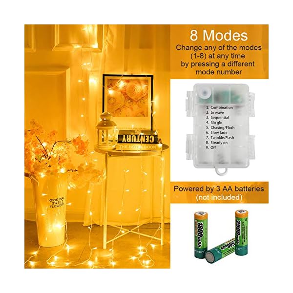 Opard 2stk 50er LED Lichterkette Batterienbetrieben mit Timer 5M 8 Modi, IP65 Wasserdicht für Innen Außen Weihnachten… – Bild 3