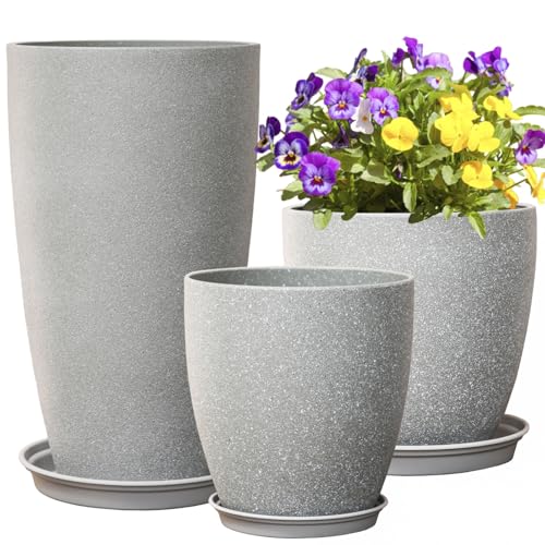 Sun-E Tall Round Planters with Saucers, 11"/12"/21", 3 Pack, Light Gray by SE SUN-E - Used condition - US$89.15