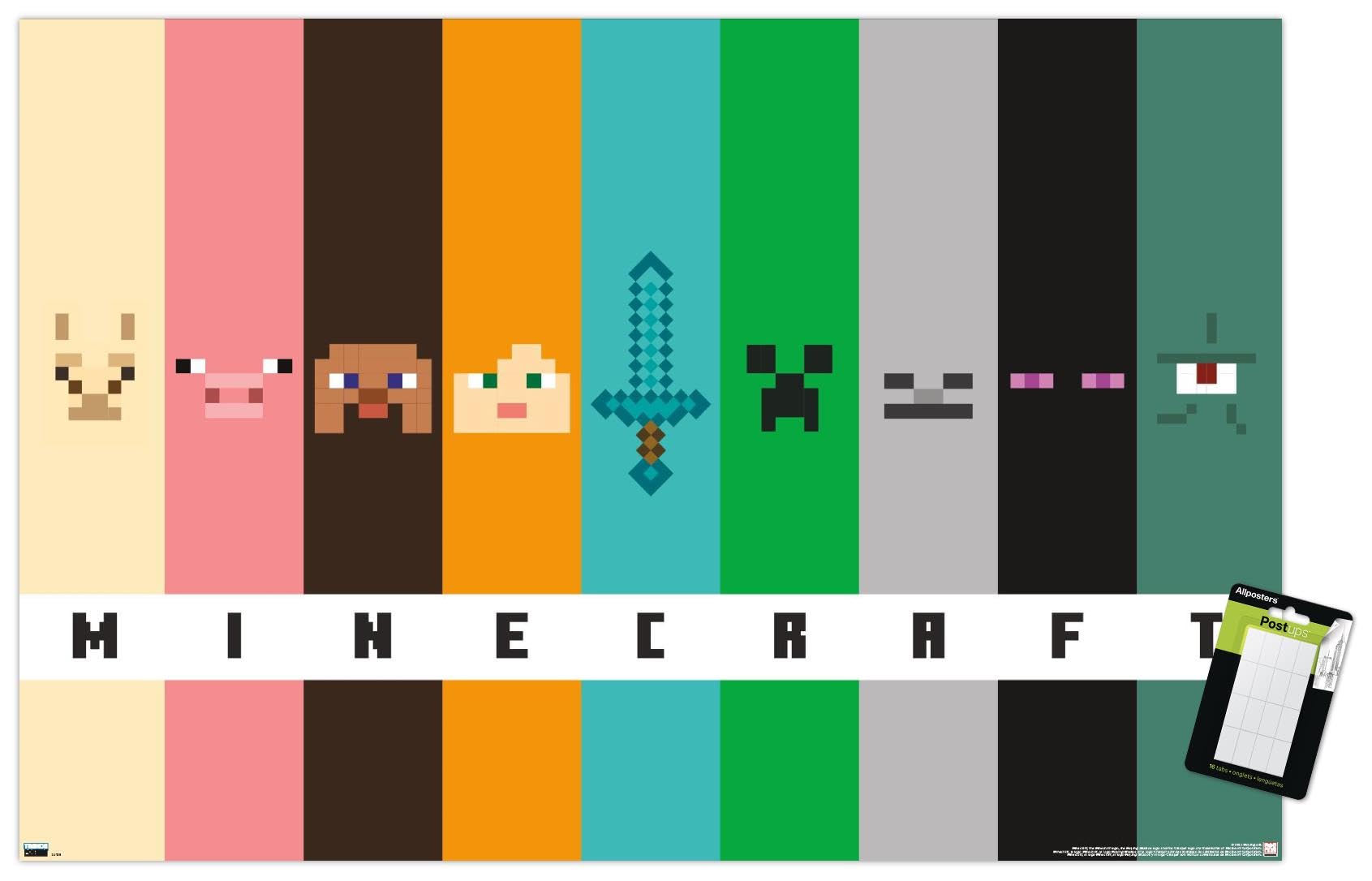 Minecraft - Pixel Bars Wall Poster, 34L" x 22.4W", Poster & Mount Bundle