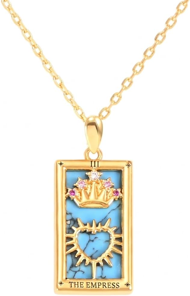 ORIGENCE Tarot Card Necklace for Women, 18K Gold Plated The Empress Tarot Pendant Mother of Pearl Spiritual Jewelry Vintage Protective Turquoise Necklaces Unique Jewelry