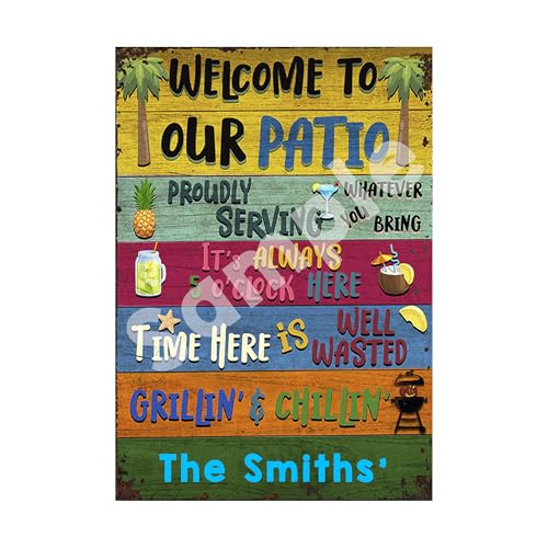 Personalised Welcome to our patio metal sign, cave, bbq, garden (Large A4 280x200mm)