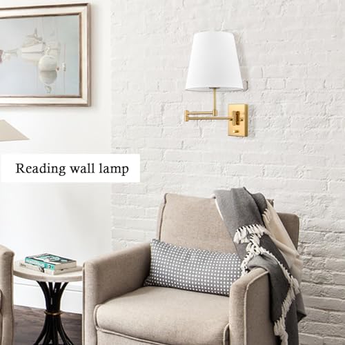 HYDELITE Gold Swing Arm Wall Lamp Brass Wall Sconces with Linen Shade | Plug-in or Hardwired Wall Light Fixtures Bedroom Bedside, House Reading, Living Room, Home Hallway, Dinning Set of 2 by HYDELITE - Used condition - Image 2