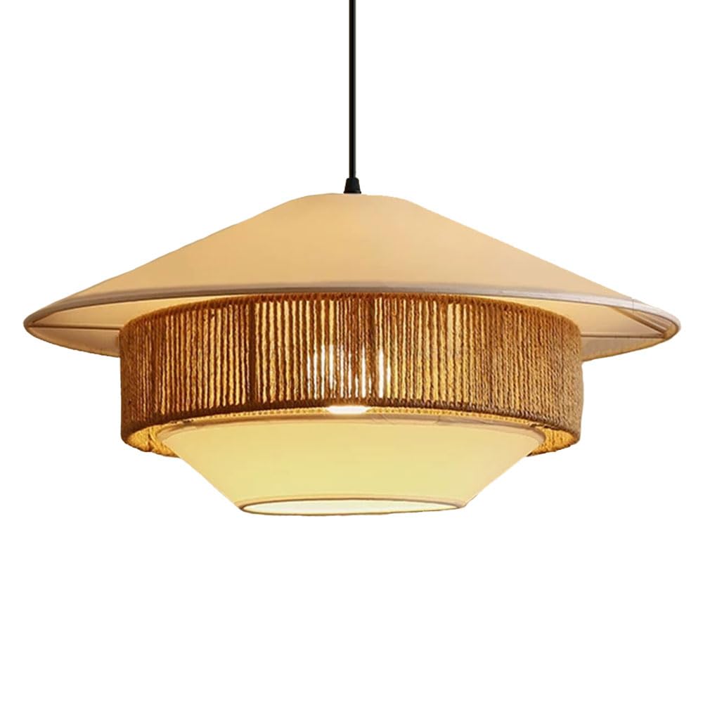 LQZCXMF Hemp Rope Lamp Shade with E26 Kitchen Island Light Fixtures 23.6'' Bohemian Dome Pendant Light White Linen Lamp Shade Entryway Pendant Lighting for Bedroom, Dining Room, Living Room, Foyer