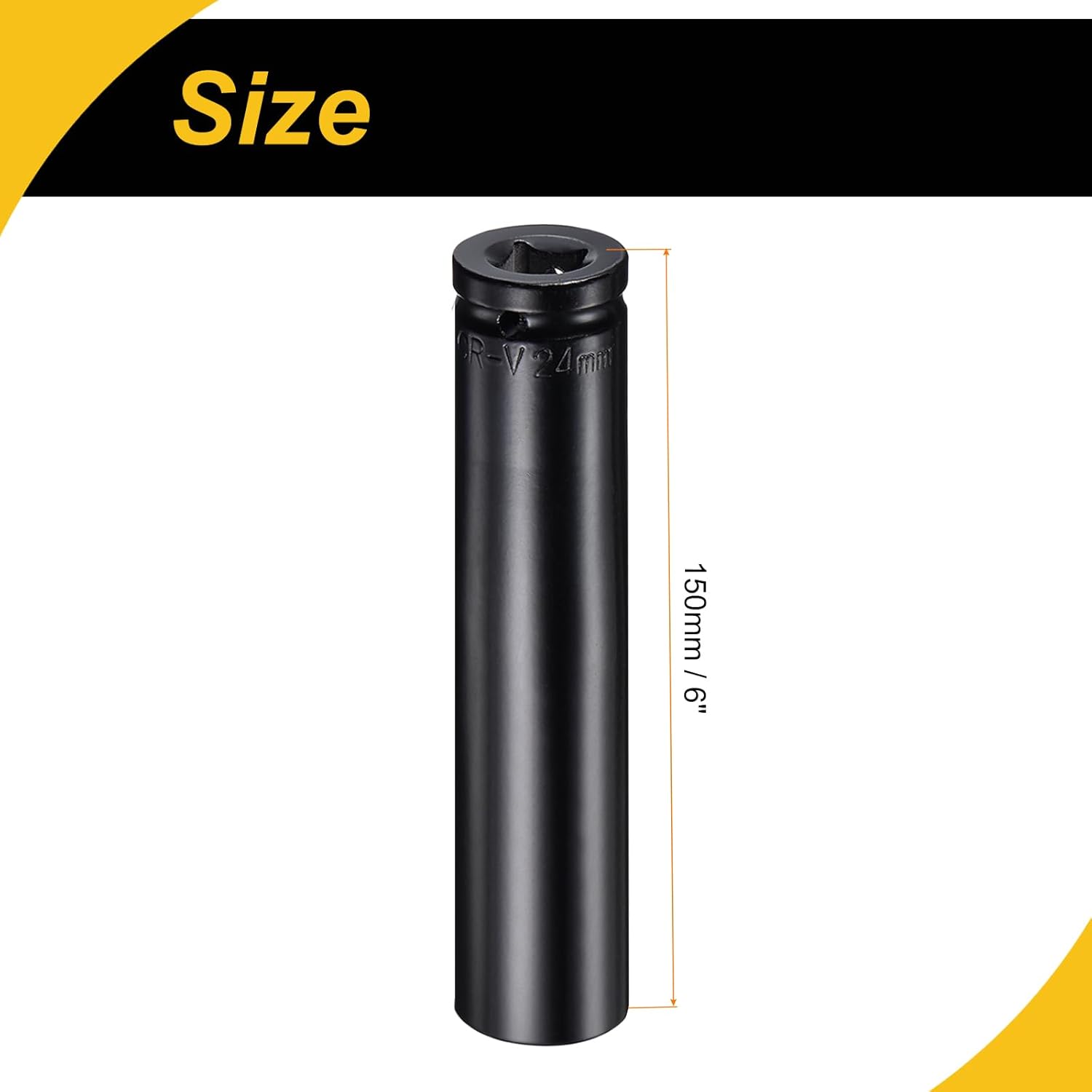 1/2" Drive x 24mm Deep Impact Socket, CR-V Steel 6" Length, 6-Point Metric Sizes