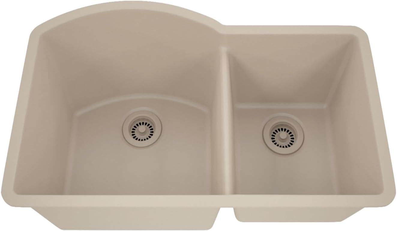 32" x 20" Quartz Kitchen Sink, 70/30 Double Bowl Sink, Dropin Sink