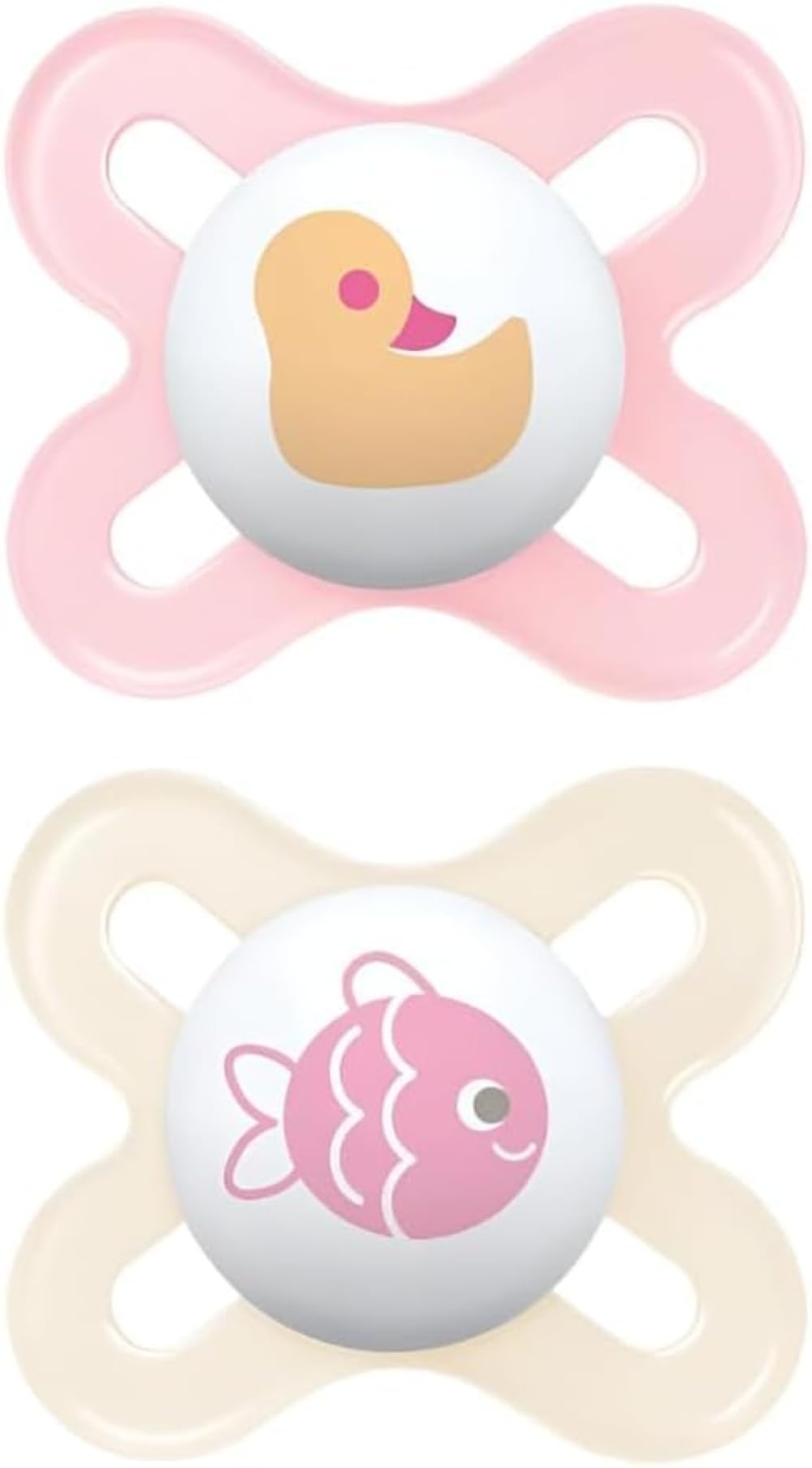 MAM Original Start Succhietto 0-2 Mesi (Set da 2), Ciuccio MAM 0-2 mesi con tettarella ortodontica in caucciù, Kit da 2 accessori neonato con porta ciuccio sterilizzatore, Rosa/Neutro