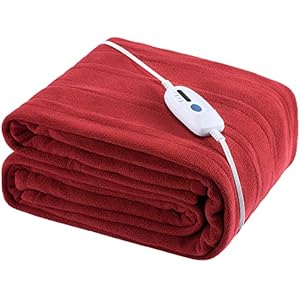 McJaw Electric Heated Blanket Twin Size 62″x84″ Large Fleece Warm Bedding Blanket for Whole Body 4 Heating Levels and 10 Hours Auto-Off – Red