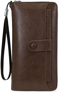 محفظة جلدية كلاسيكية للجنسين باللون البني مع فتحات متعددة للبطاقات وسحاب للعملات