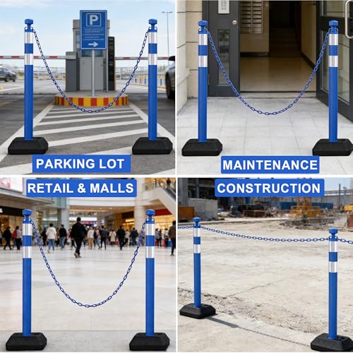 Image of OrangeStar 6 Pack Traffic Delineator Posts, 40 inch Crowd Control Stanchions