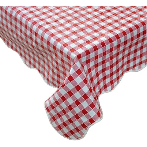 Artisan Flair AF60104-014 Red and White Checkered Vinyl Tablecloth with Flannel Backing for Picnic/Party, Indoor Or Outdoor Dining-60" x 104" Cover
