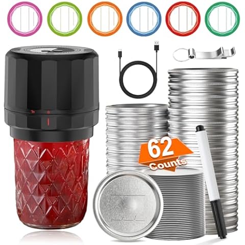 Electric Mason Jar Vacuum Sealer Kit and 52Pcs /26 Sets Wide Mouth Mason Jar Lids and Rings Cover