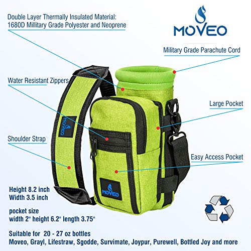 Water Bottle Holder/Carrier, Insulated w/Adjustable Shoulder Strap & Front Pockets - Comfortable Crossbody Water Bottle Holder - Water Bottle Sling Fits 16oz to 25oz Bottles