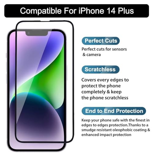 Image of Premium Tempered Glass Screen Protector with Camera Lens Protector for iPhone 14 Plus - [2-Pack] Ultra-Clear, Anti-Scratch, Easy Installation