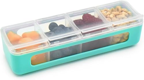 Miniatura 17 de melii Snackle Box - Contenedor de aperitivos de 4 compartimentos con tapas individuales, almacenamiento de alimentos sin BPA para viajes, escuela y
